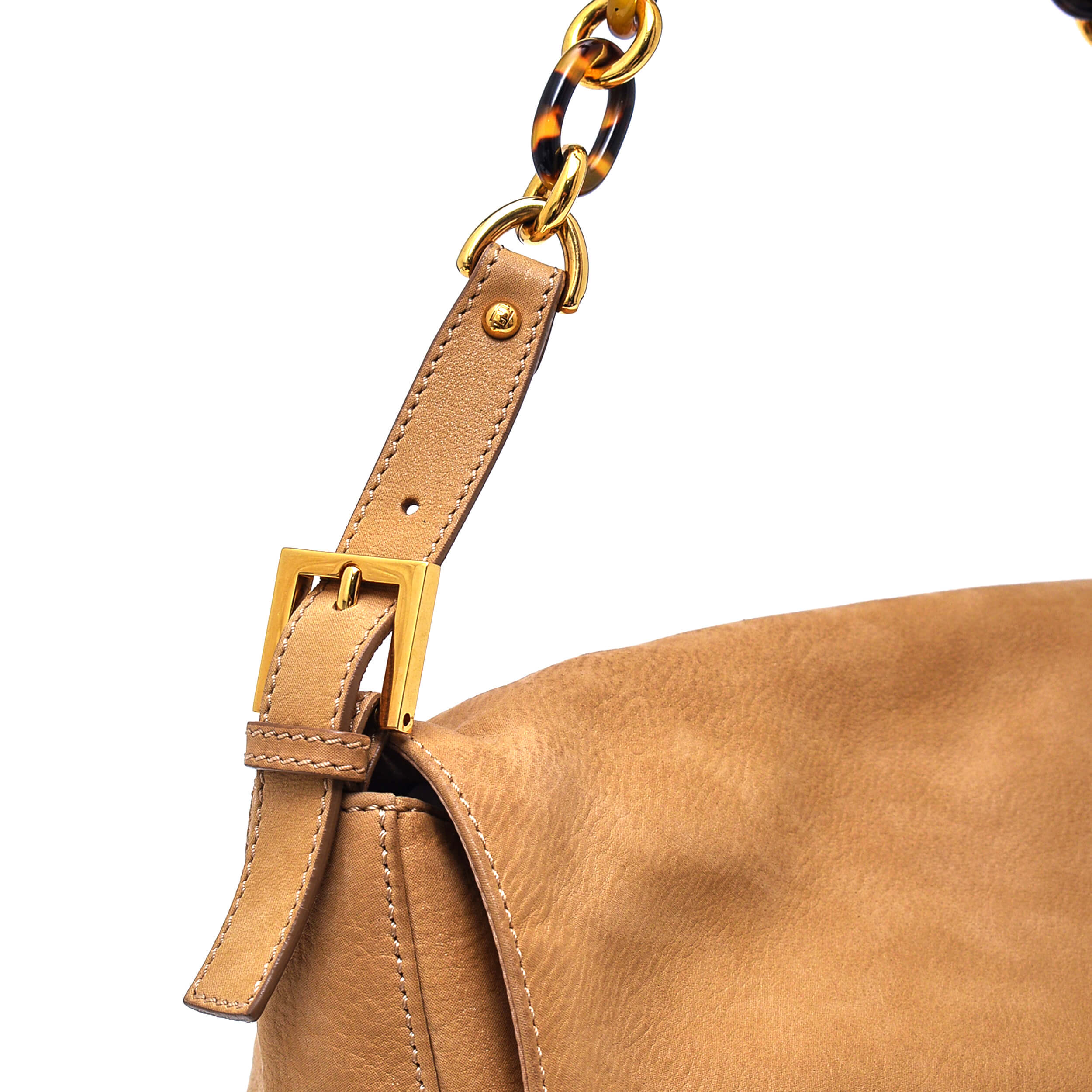 Fendi - Beige Nubuck Leather FF Bone Chain Hobo Bag 